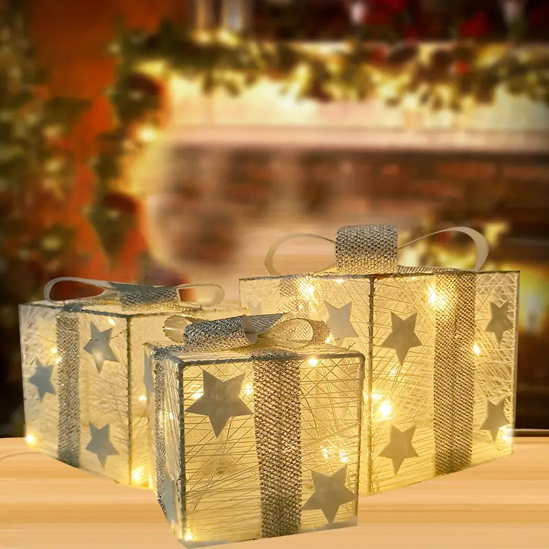GlowBox™ | Weihnachtsgeschenkboxen GlowBox | 3er-Pack | LED-Beleuchtung | Batteriebetrieben