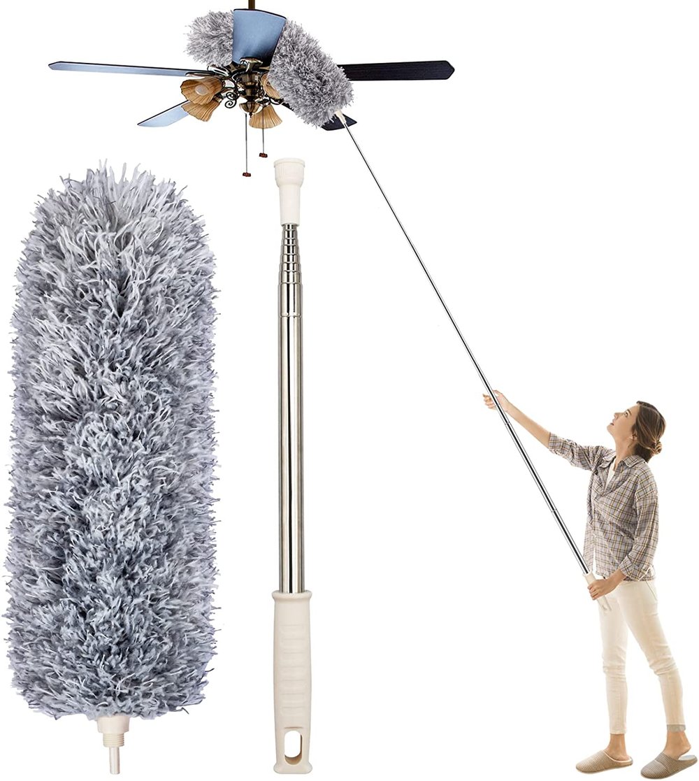 FlexDuster | Teleskop-Staubwedel mit extra langem Mikrofaser-Kopf (Kostenlose 3 Ersatz-Reinigungsköpfe)