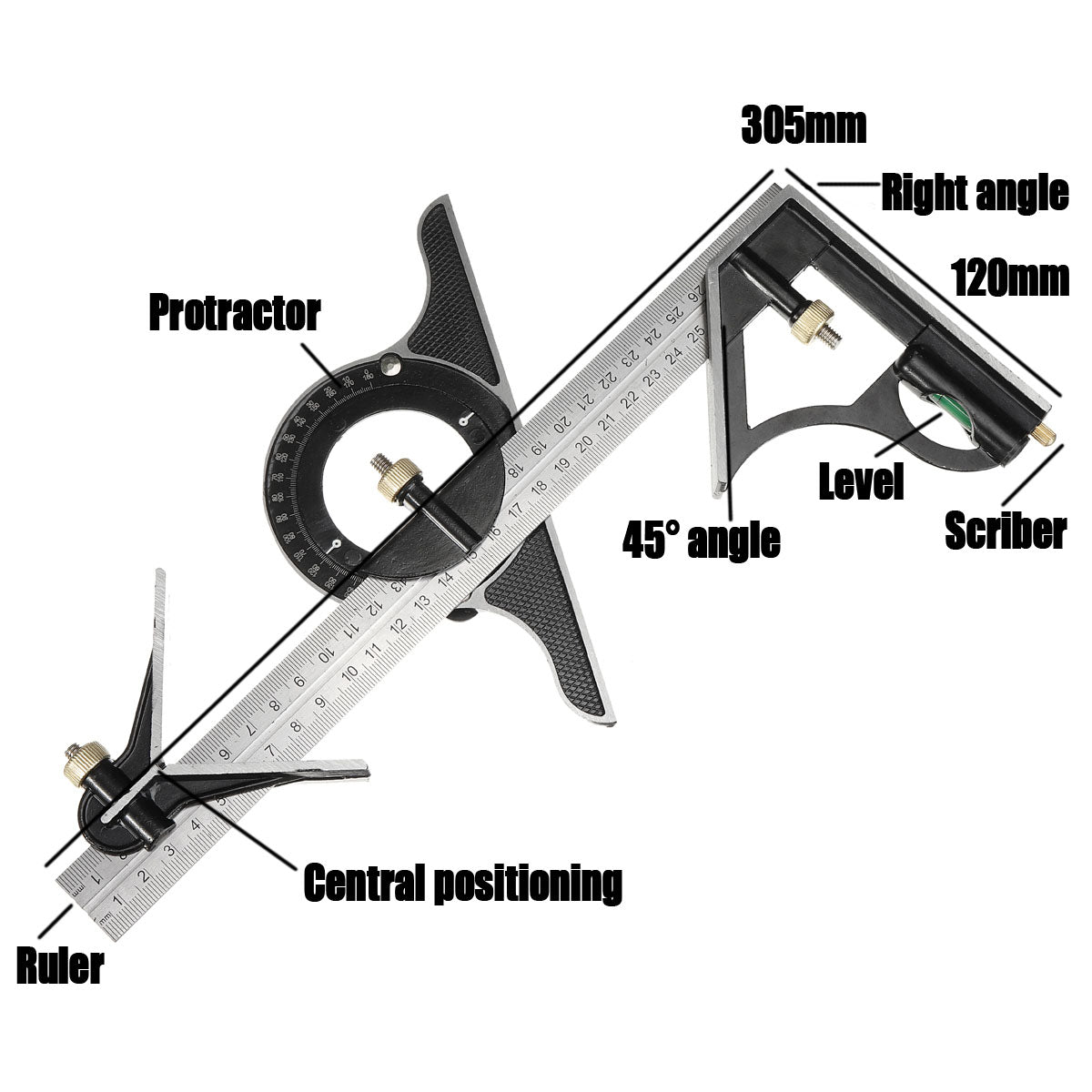 AdjustiRuler | Multifunktionale Kombination aus beweglichem Winkellineal-Set