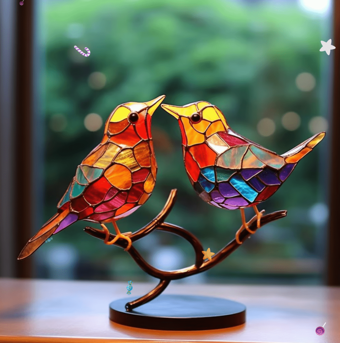 LichtVögel™ | Bunter Buntglas-Vogel Sonnenfänger für Fensterschmuck