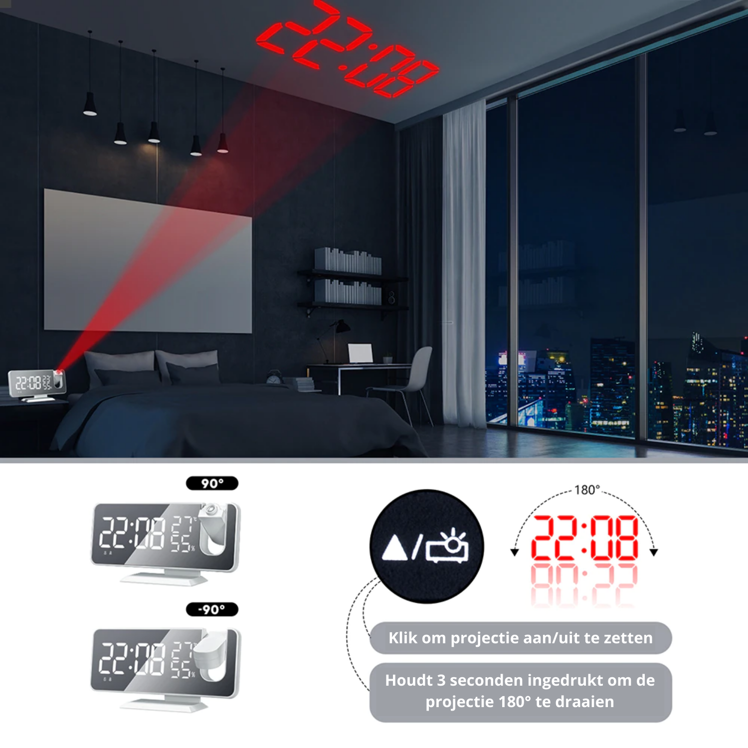 Astronatic™ | LED Projektionswecker – digital mit Deckenprojektion, FM-Radio, Temperaturanzeige & USB-Anschluss