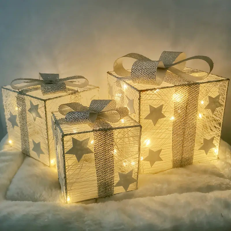 GlowBox™ | Weihnachtsgeschenkboxen GlowBox | 3er-Pack | LED-Beleuchtung | Batteriebetrieben