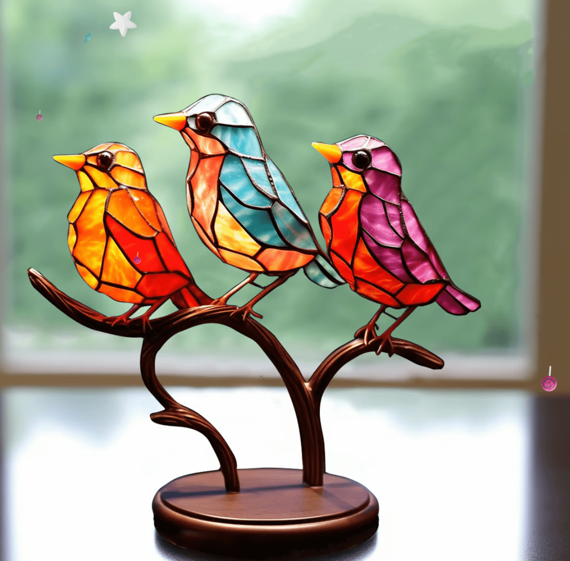 LichtVögel™ | Bunter Buntglas-Vogel Sonnenfänger für Fensterschmuck