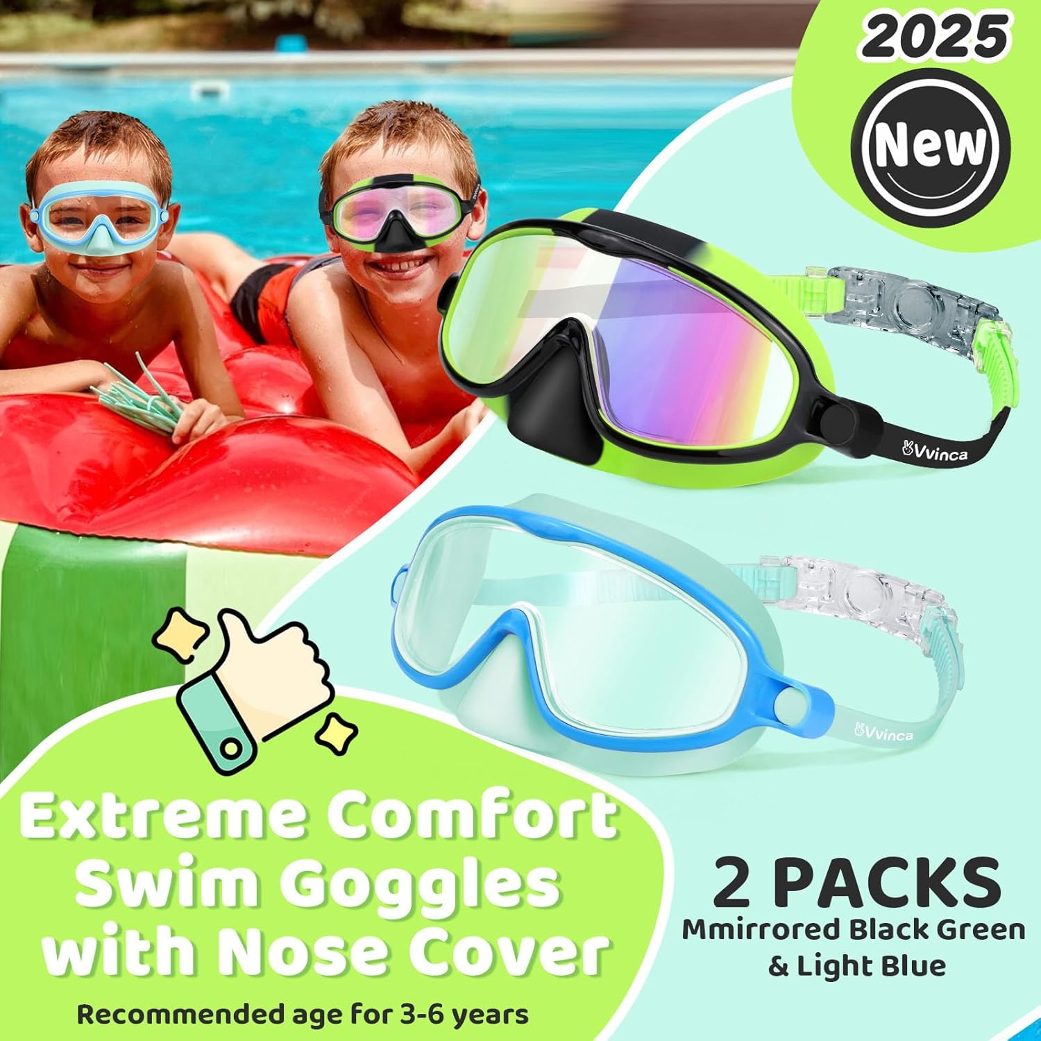 1+1 Gratis | AquaShield™ | HD-Großrahmen-Schwimmbrille für Kinder
