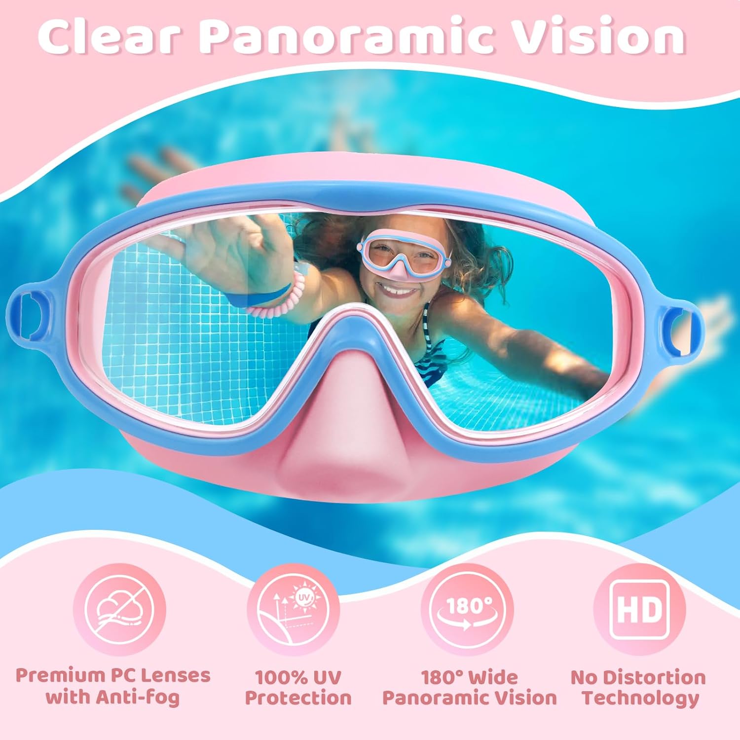 1+1 Gratis | AquaShield™ | HD-Großrahmen-Schwimmbrille für Kinder