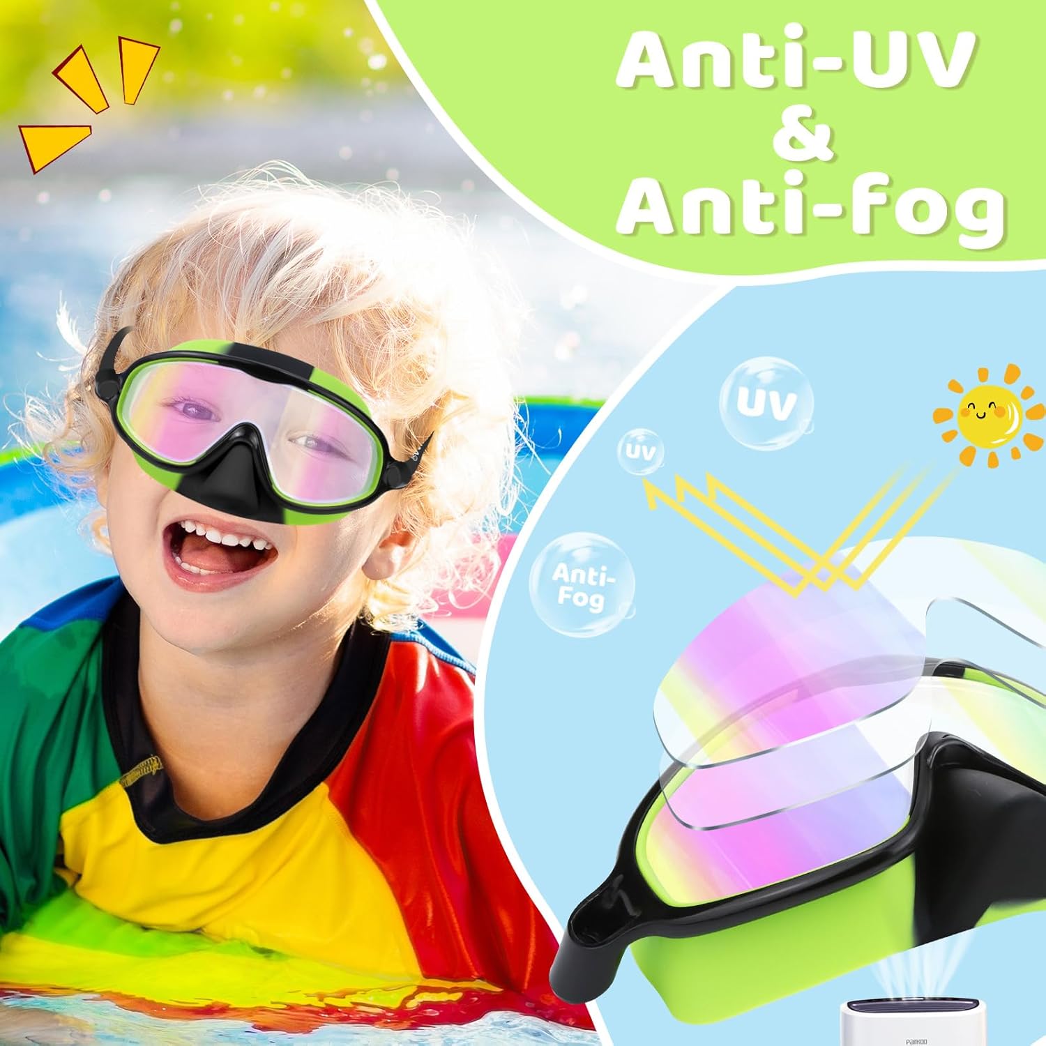 1+1 Gratis | AquaShield™ | HD-Großrahmen-Schwimmbrille für Kinder