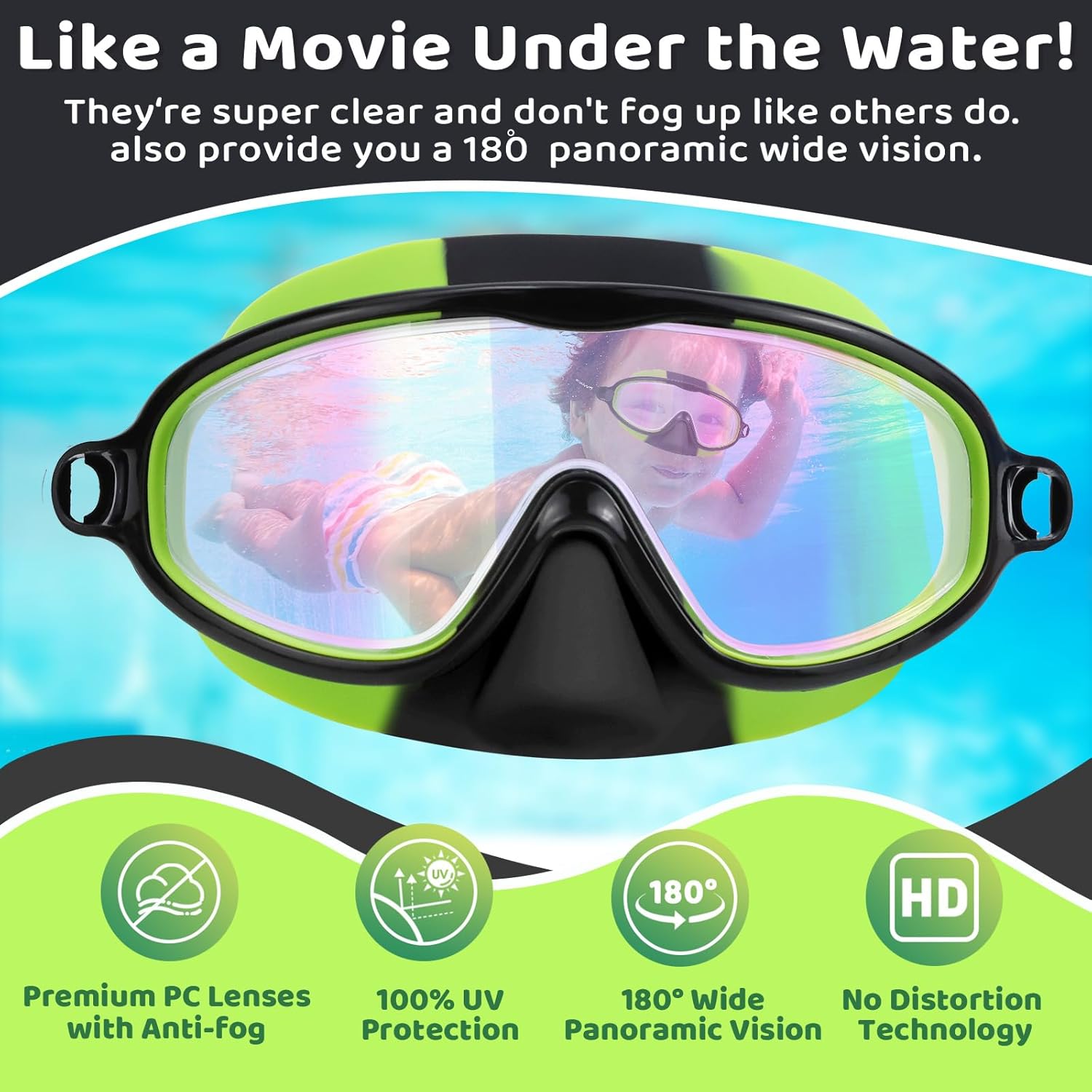 1+1 Gratis | AquaShield™ | HD-Großrahmen-Schwimmbrille für Kinder