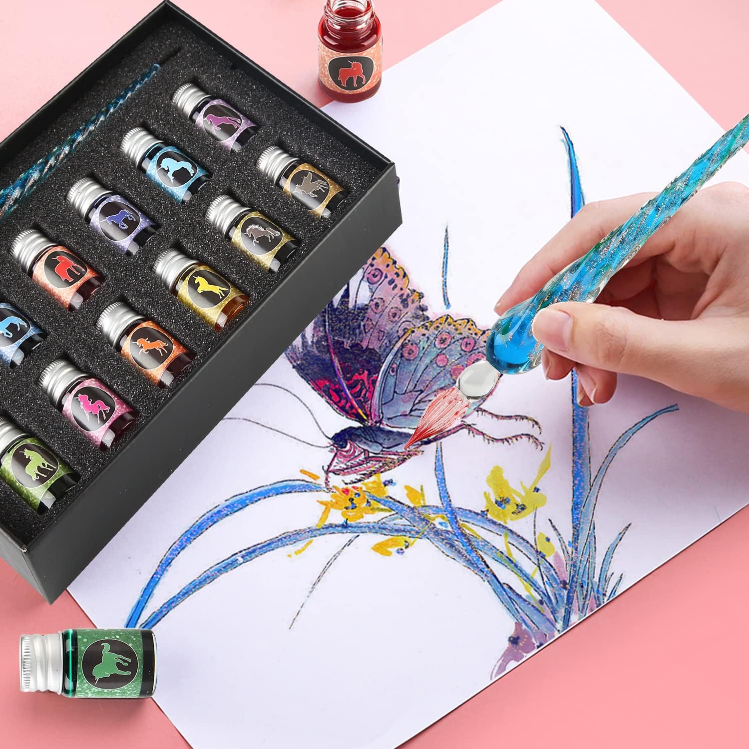 PrismWriter™ | Handgefertigtes Kristall Kalligraphie Bleistift & Farben Set