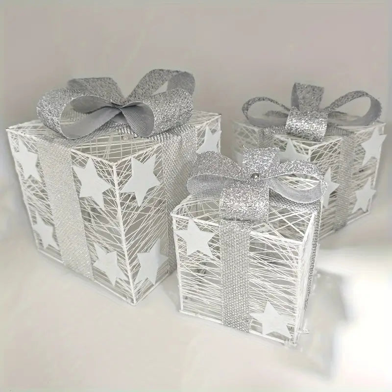 GlowBox™ | Weihnachtsgeschenkboxen GlowBox | 3er-Pack | LED-Beleuchtung | Batteriebetrieben