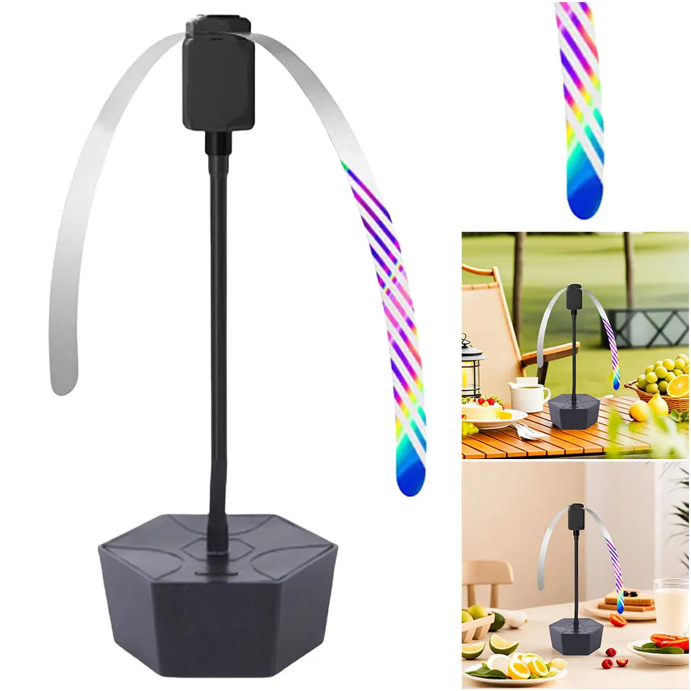 InsectoBreeze™ | Fliegenabwehr Ventilator | Reflektierender Tischlüfter | USB & Batteriebetrieb | Für Picknick & BBQ | 17 × 11 cm