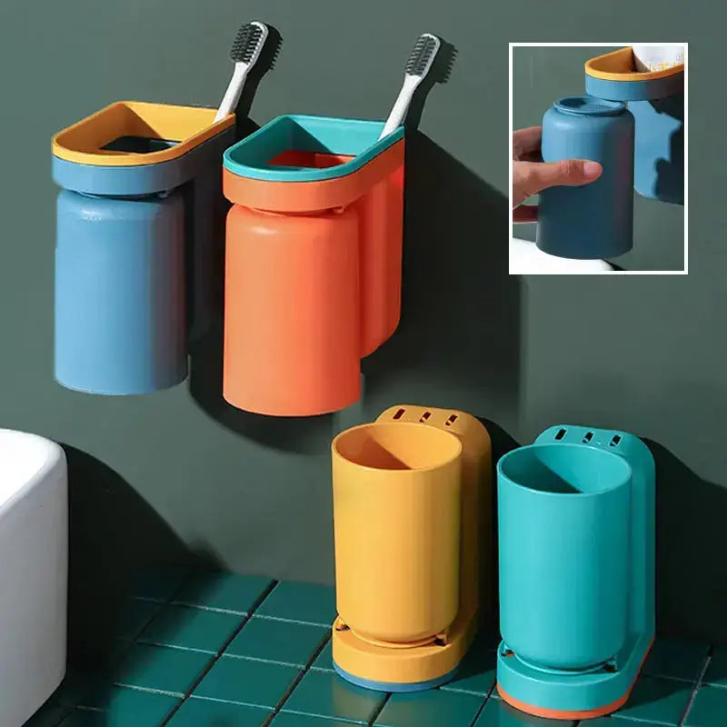 ClearHold™ | Selbstklebender Zahnbürstenhalter mit Becher – Platzsparend