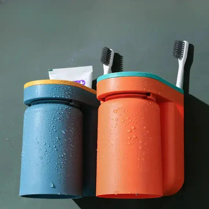 ClearHold™ | Selbstklebender Zahnbürstenhalter mit Becher – Platzsparend
