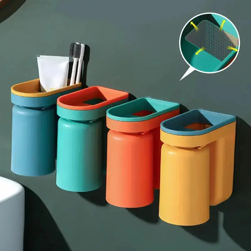 ClearHold™ | Selbstklebender Zahnbürstenhalter mit Becher – Platzsparend