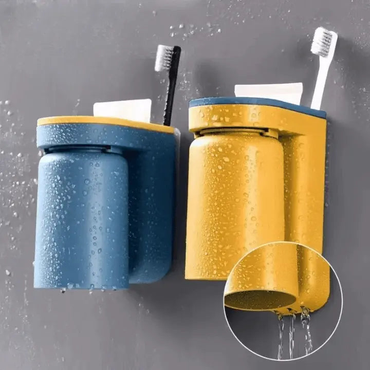 ClearHold™ | Selbstklebender Zahnbürstenhalter mit Becher – Platzsparend