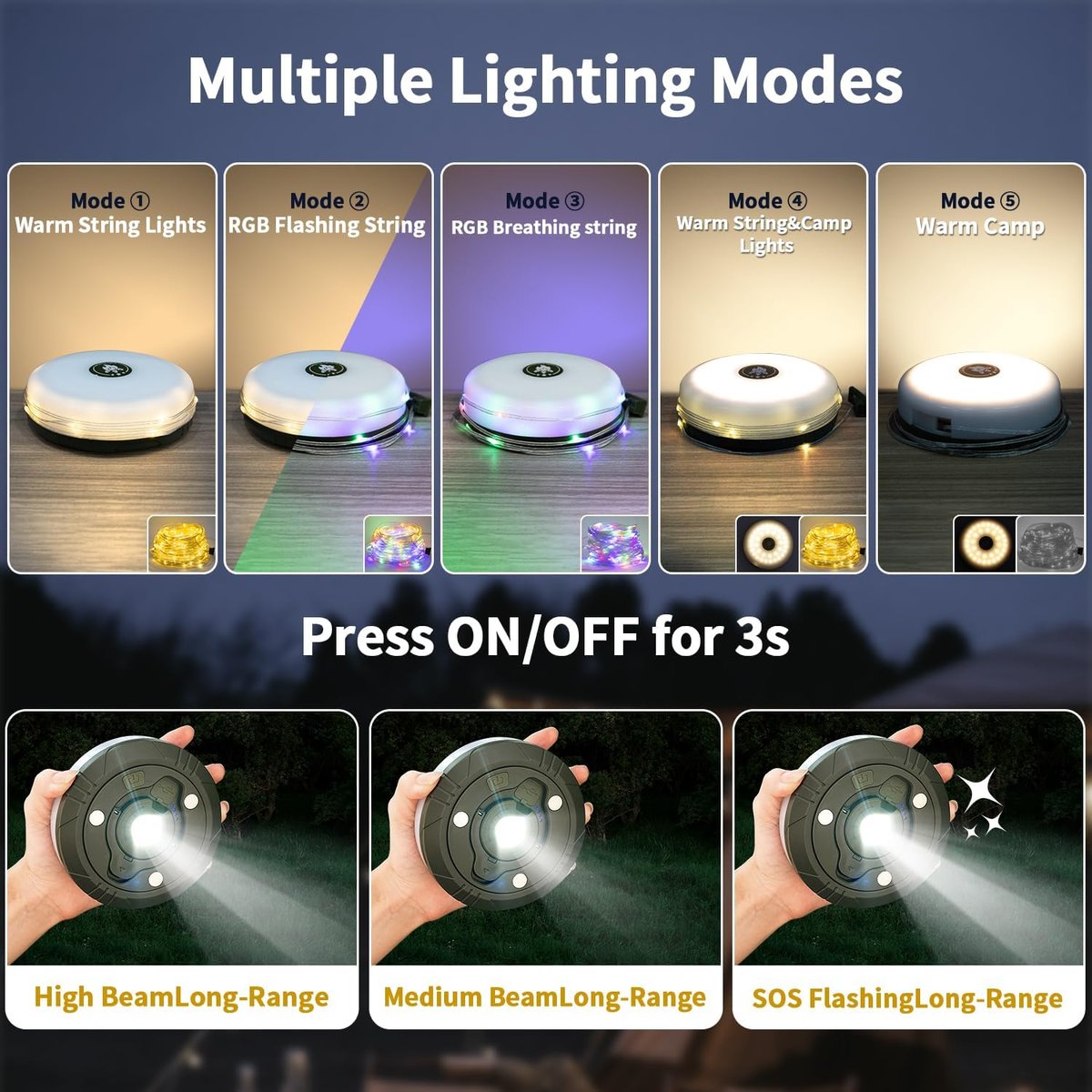 CampLite™ | 4-in-1 Campinglicht mit RGB-Lichterkette & Powerbank