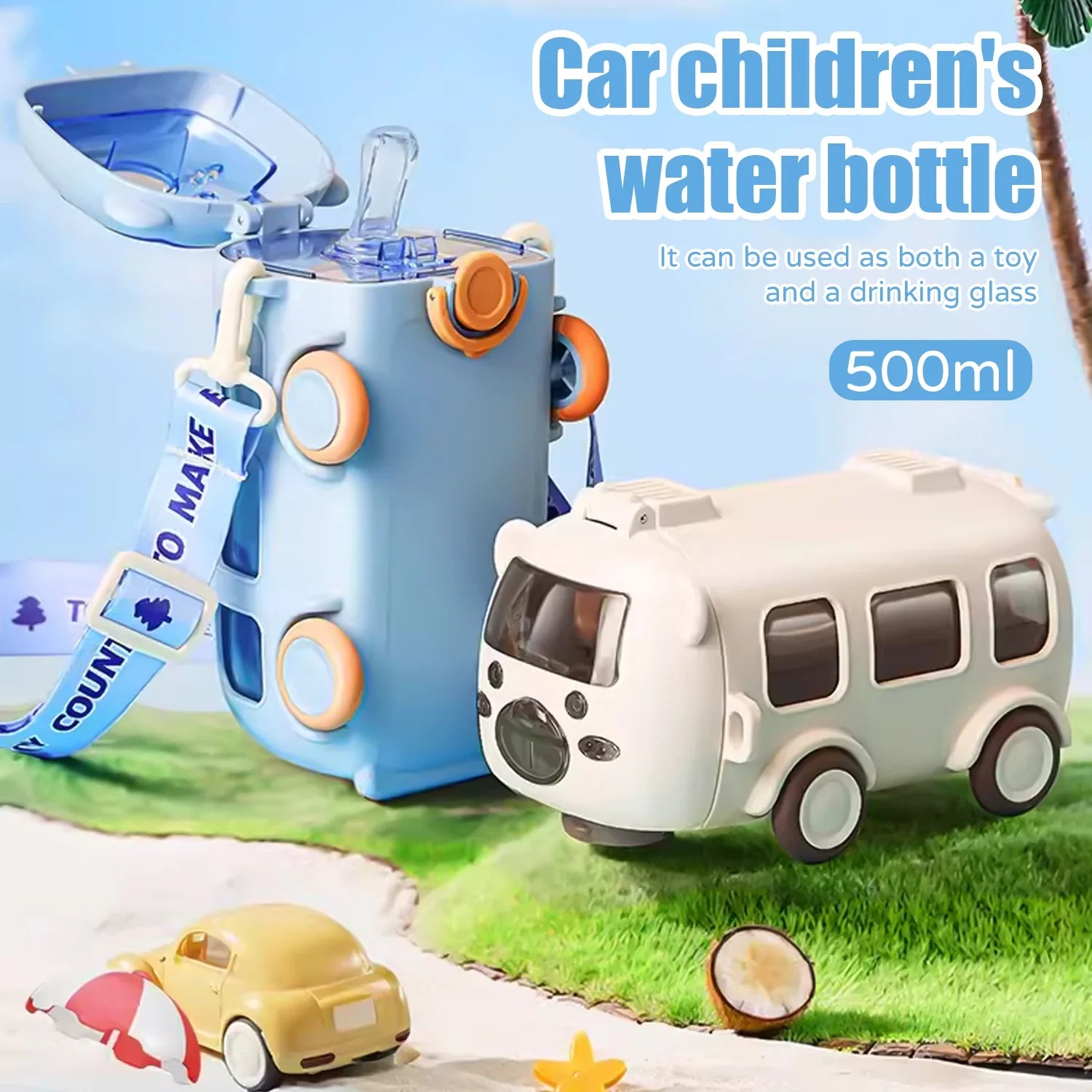 50% RABATT | SipRunner™ | Kinder-Wasserflasche im 3D-Bus-Design – Auslaufsicher mit Strohhalm & Tragegurt