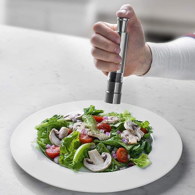 1+1 GRATIS | PushMill™ | Gewürzmühle – Einhand Edelstahl Mühle für Salz, Pfeffer & Kräuter