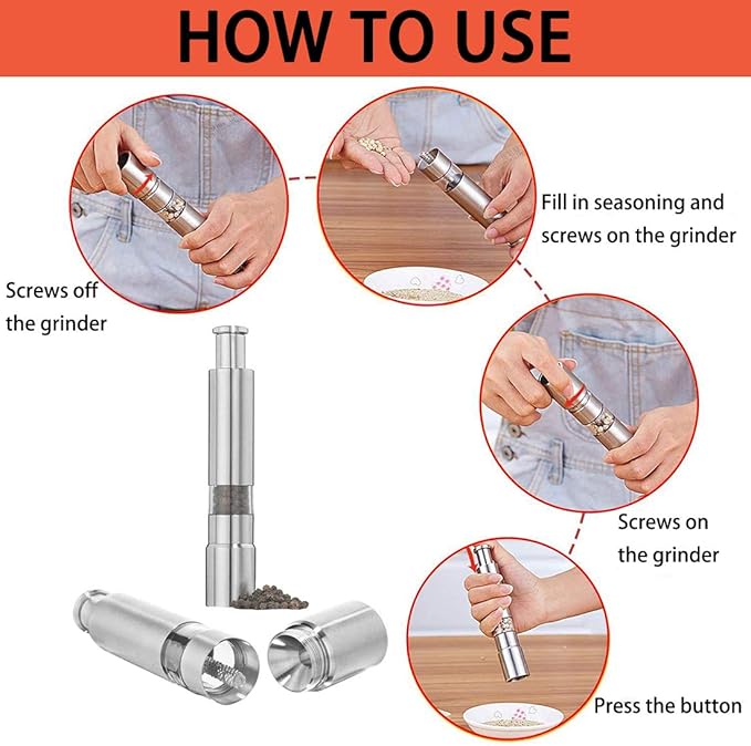 1+1 GRATIS | PushMill™ | Gewürzmühle – Einhand Edelstahl Mühle für Salz, Pfeffer & Kräuter