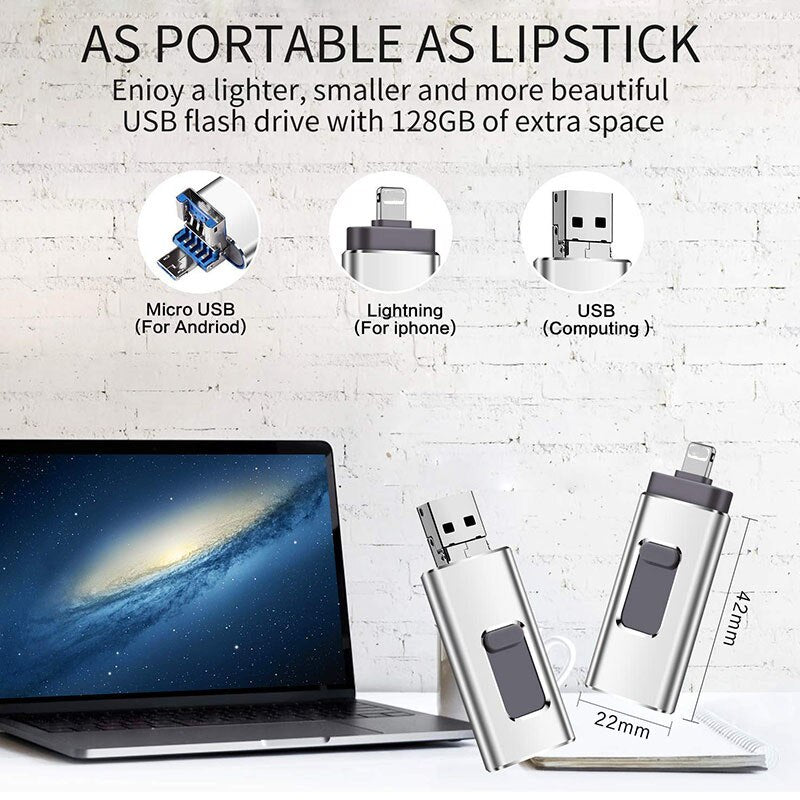 50% RABATT | ZipDrive™ | 3-in-1 USB-3.0 Speicherstick – Externer Speicher für iPhone, iPad, Android & PC | High-Speed Datentransfer & Backup