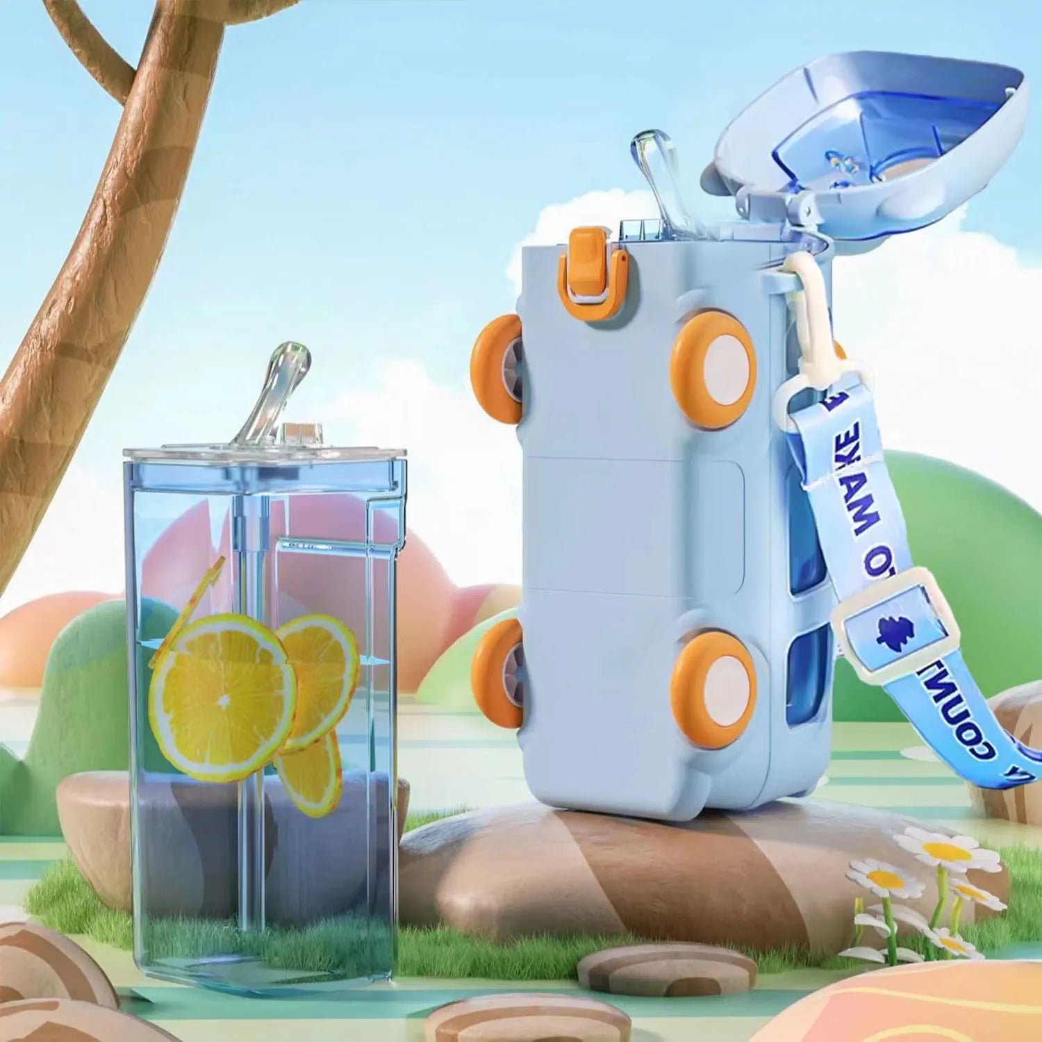 50% RABATT | SipRunner™ | Kinder-Wasserflasche im 3D-Bus-Design – Auslaufsicher mit Strohhalm & Tragegurt