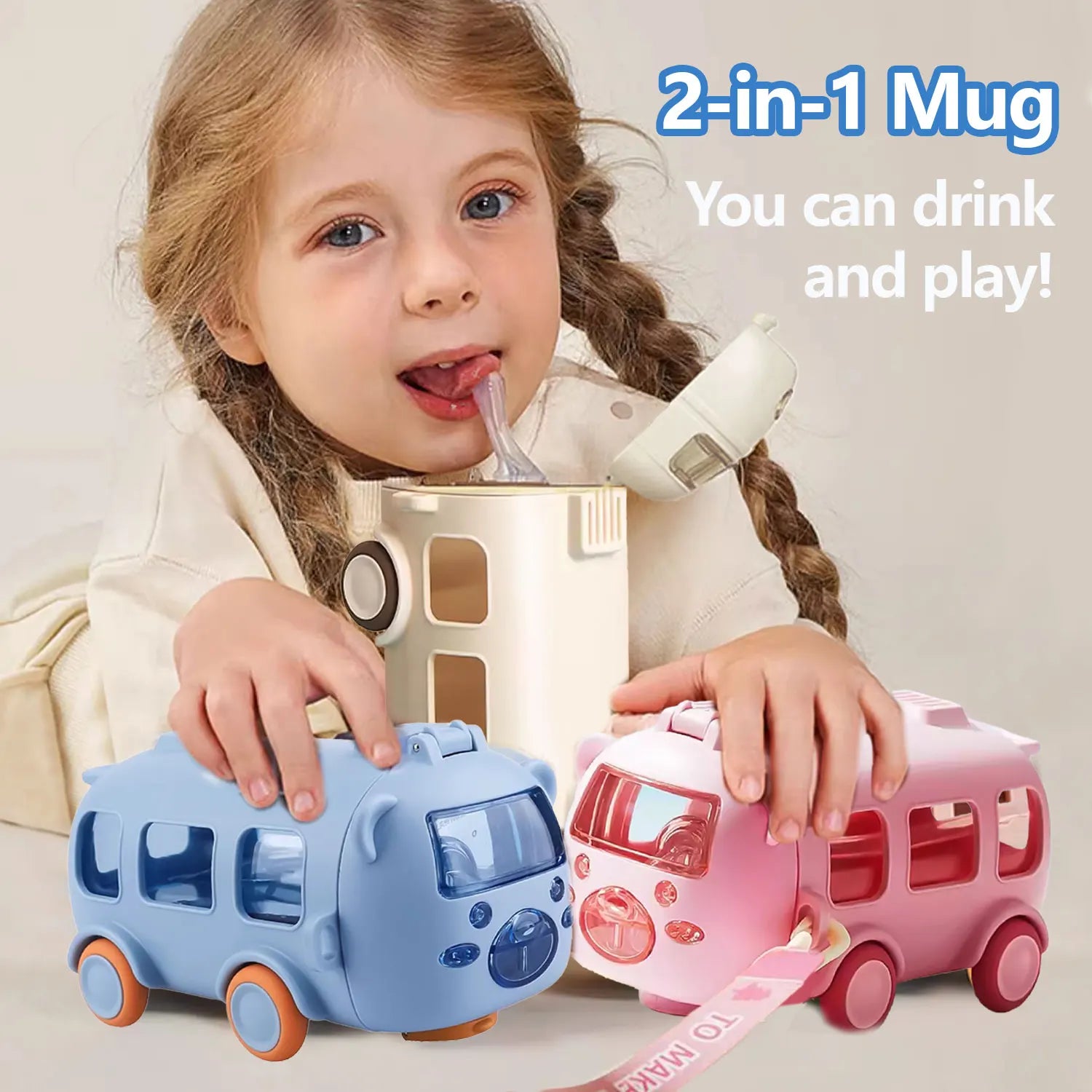 50% RABATT | SipRunner™ | Kinder-Wasserflasche im 3D-Bus-Design – Auslaufsicher mit Strohhalm & Tragegurt